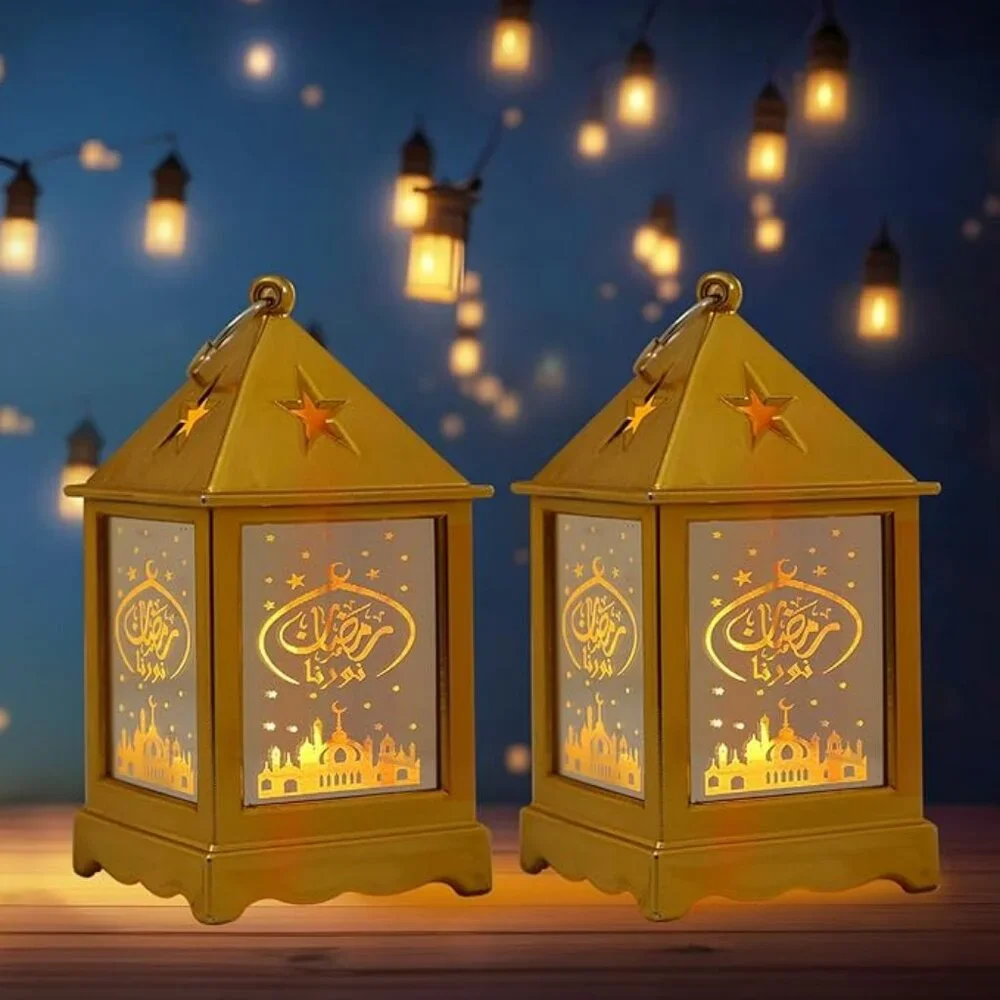 12 Piece Ramadan Lantern W/Ring Gold Mirror Eid Mubarak Flameless Candle 4½